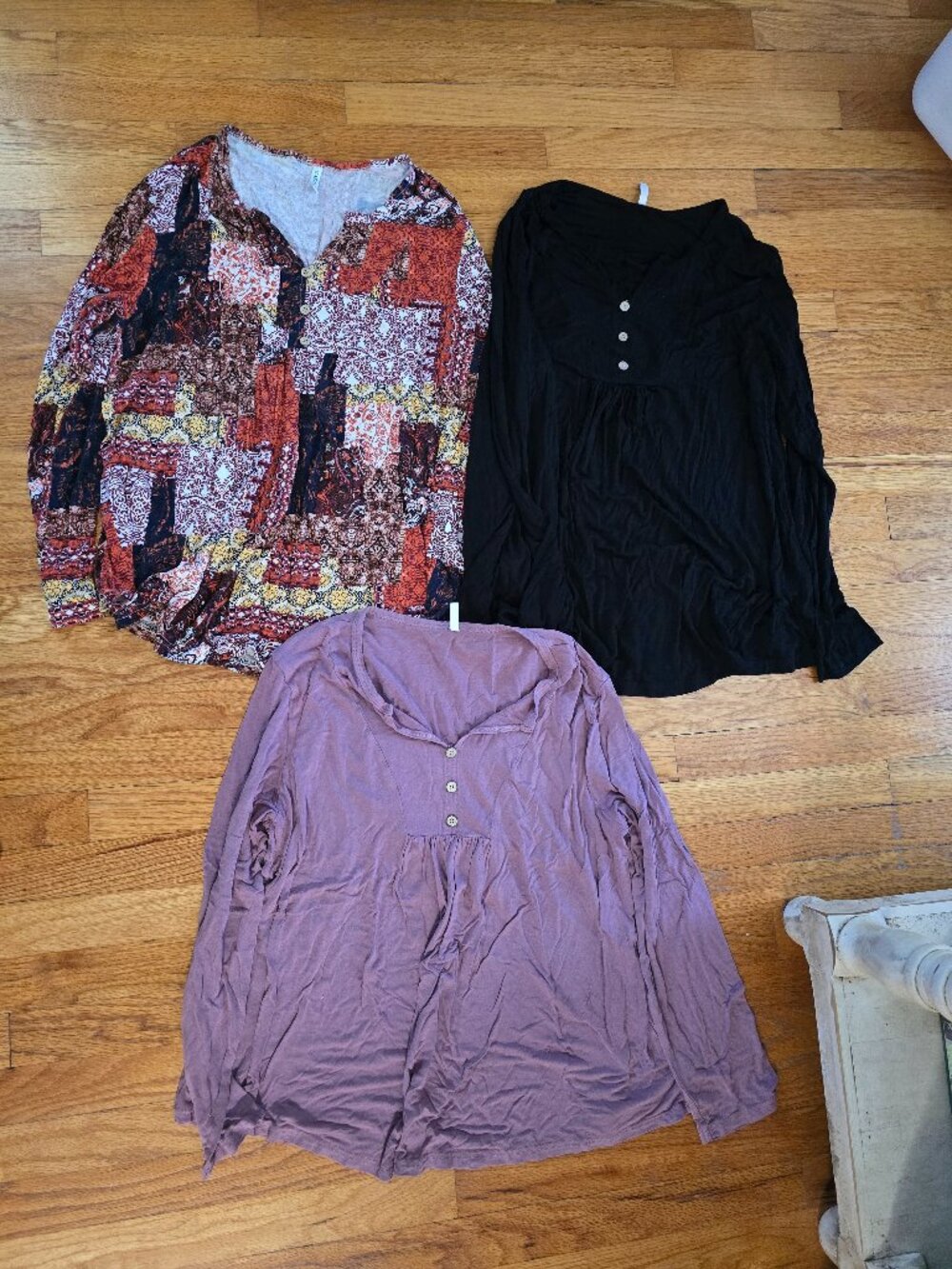 CATHY Women’s 2XL Regular Patchwork Long Sleeve Button Tops Lot of 3